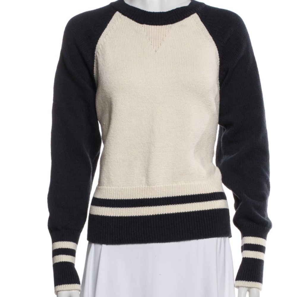 Veronica Beard Black & Cream Raglan Stripe Crewneck Sweater
